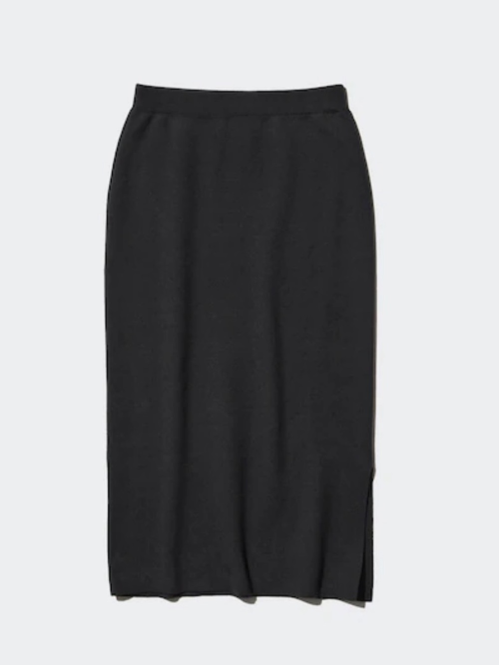 Uniqlo Black Midi Smooth Cotton Blend Skirt with Side Slit - Picture 2 of 9